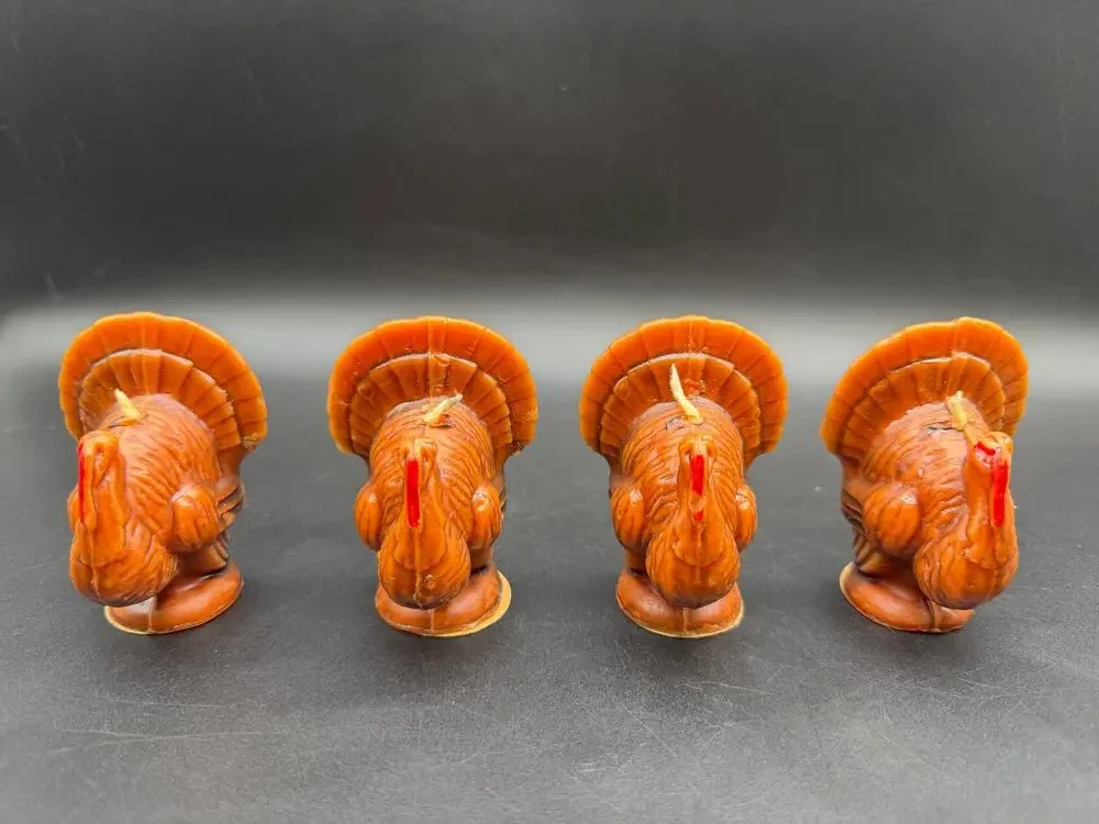 Vintage Gurley Turkey Candles Set of 4 Thanksgiving 3” Figural Fall Decor